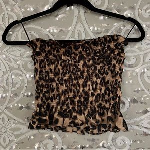 JOA Cheetah Print Ruffle Tube Crop Top S